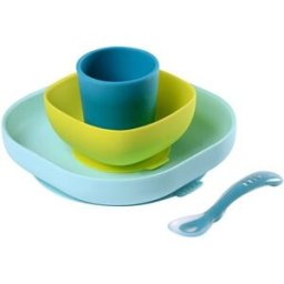 Set Pappa In Silicone Béaba 4 Pezzi Blu/Verde