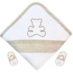 Accappatoio Fior Di Coccole Orsetto Con Ciabattine Personalizzabile Beige Ecru