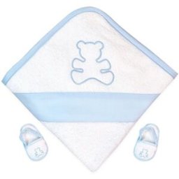 Accappatoio Fior Di Coccole Orsetto Con Ciabattine Personalizzabile Azzurro