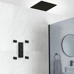 HudsonReed Sistema Doccia Termostatico Nero con Soffione Doccia Incasso e Idrogetti (2 Vie) - Preto