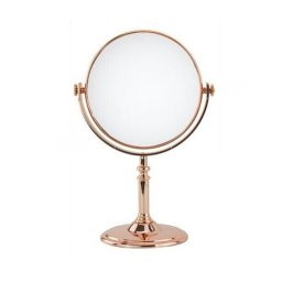 Trade Shop - Specchio Tavolo Girevole Make Up Trucco Accessorio Bagno Oro Rosa Donna 8″ 69415 -