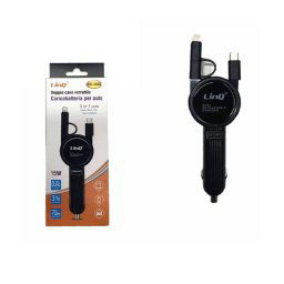 Trade Shop - Caricabatteria Da Auto 3in1 Cavo Retrattile Micro Usb Type-c Lightning Sc-3033 -