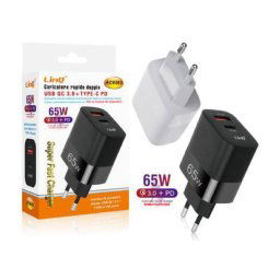 Trade Shop - Caricabatteria Rapido Doppio 65w Usb Quick Charge 3.0 + Type-c Power Delivery Ac6563 -