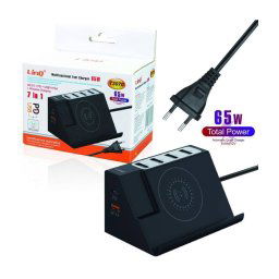 Trade Shop - Caricabatterie Multifunzione 7 In 1 65w Ricarica 4 Usb Wireless Qc 3.0 Pd T3070 -