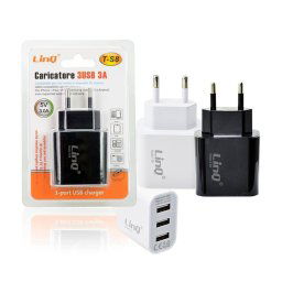 Trade Shop - Alimentatore Caricabatterie Adattatore Caricatore Con 3 Porte Usb Rete 5v-3a T-s8 -