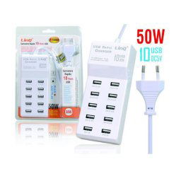 Trade Shop - Multipresa Caricatore Rapido 50 Watt A 10 Porte Usb Dc5v T-10a08 Per Smartphone -