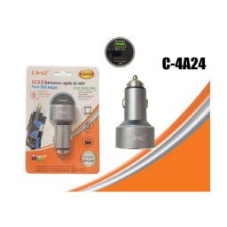 Trade Shop - Caricabatterie Alimentatore Caricatore Da Auto 2 Usb 2a+2.4a Con Luce Blu C-4a24 -