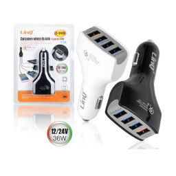 Trade Shop - Caricabatteria Da Auto Ricarica Veloce 4 Porte Usb 5v 9v 12v 24v 7.2a 36w C-9v36 -
