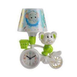 Trade Shop - Lampada Da Tavolo Scrivania A Led Con Orologio Per Cameretta Elefante Su Bici -