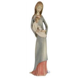 Scultura in legno Madonna con Bambino e colomba color