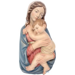 Scultura in legno Rilievo Madonna con Bambino color