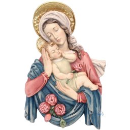 Rilievo Madonna con Bambino e rose in legno color