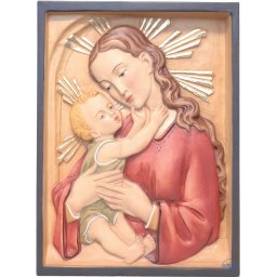 Scultura in legno Rilievo Madonna con Bambino color