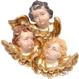 Scultura in legno Trittico testine dangelo color