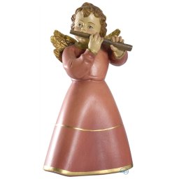 Scultura in legno Angelo celeste con flauto color