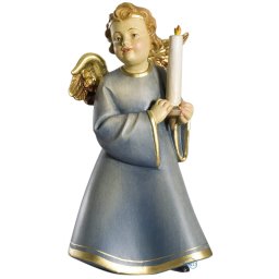 Scultura in legno Angelo celeste con candela color