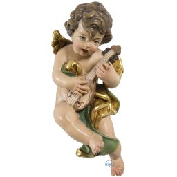 Scultura in legno Angelo con mandolino color