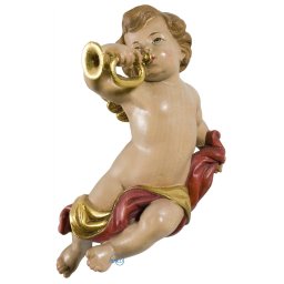 Scultura in legno Angelo con tromba color