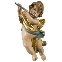 Scultura in legno Angelo con flauto color