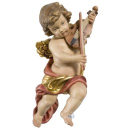 Scultura in legno Angelo con violino color