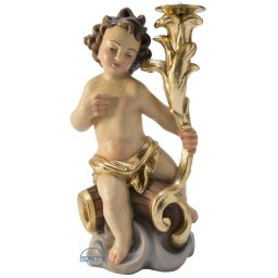 Scultura in legno Angelo portacandela color