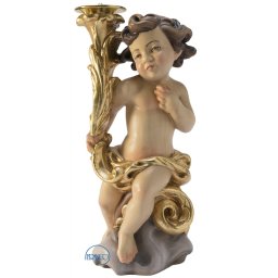 Scultura in legno Angelo portacandela color