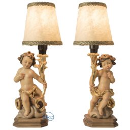 Paio angeli portacandela con luce in legno color