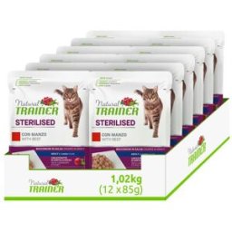 NATURAL TRAINER Cat Sterilised Busta Multipack 12x85G MANZO