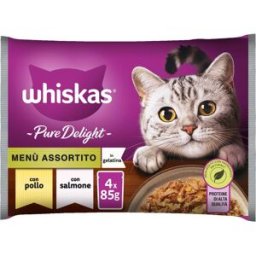 WHISKAS Pure Delight Cat Busta Multipack 4x85G POLLO E SALMONE