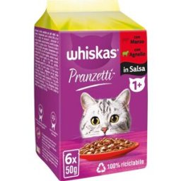WHISKAS Pranzetti Cat Busta Multipack 6x50G MANZO E AGNELLO