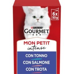 GOURMET Mon Petit Intense Cat Busta Multipack 6x50G TONNO SALMONE E TROTA