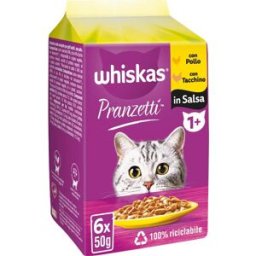 WHISKAS Pranzetti Cat Busta Multipack 6x50G POLLO E TACCHINO