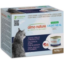 ALMO NATURE HFC Light Meal Natural Cat Lattina Multipack 4x50G TONNO POLLO E PROSCIUTTO