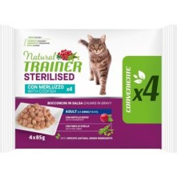 NATURAL TRAINER Cat Sterilised Busta Multipack 4x85G MERLUZZO