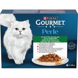 GOURMET Perle Filettini in Salsa con Verdure Cat Busta Multipack 8x85G MIX CARNE