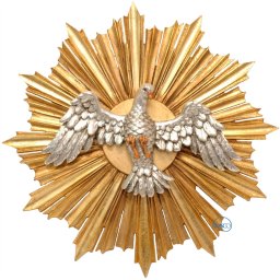 Scultura in legno Colomba con raggiera color