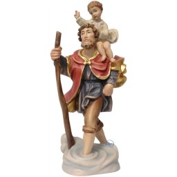 Scultura in legno San Cristoforo con Bambino color
