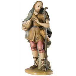 Scultura in legno Pastore con pesci color