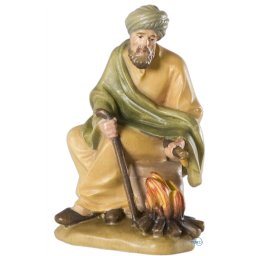 Scultura in legno Pastore vicino al fuoco color