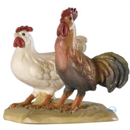 Scultura in legno Gruppo gallo e gallina color