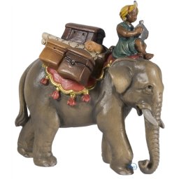 Scultura in legno Elefante con carico e guida color