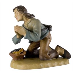 Scultura in legno Pastore inginocchiato color