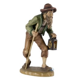 Scultura in legno Pastore con lanterna color