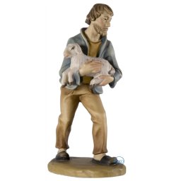 Scultura in legno Pastore con pecora color