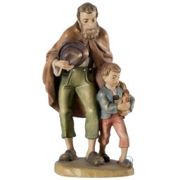 Scultura in legno Pastore con giovane color