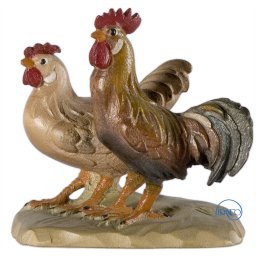 Scultura in legno Gruppo gallo e gallina color