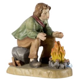 Scultura in legno Pastore vicino al fuoco color
