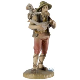 Scultura in legno Pastore con oca e pecore color