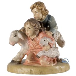 Scultura in legno Pastorelli con pecore color