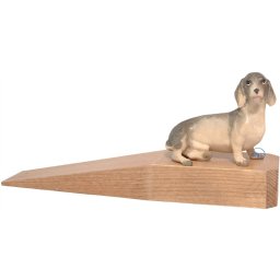Scultura in legno Fermaporte con bassotto color